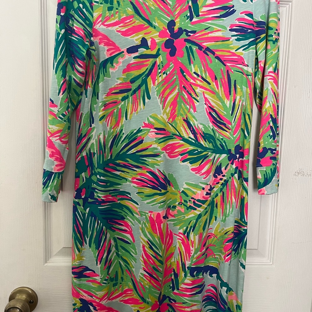 Tropical Print Long Sleeve Dress